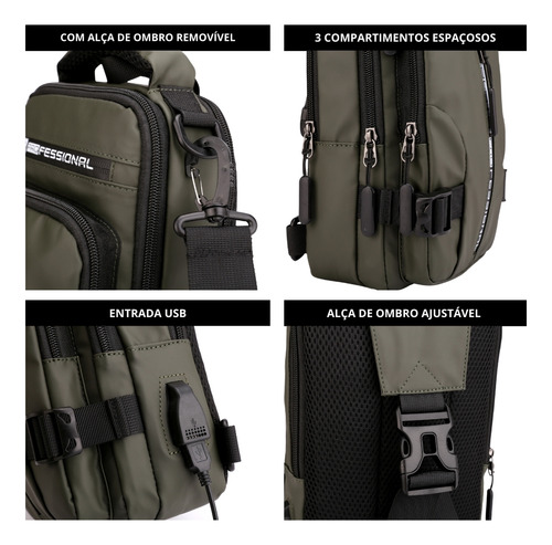 Mochila Transversal De Peito Mini Impermeável Pochete Viagem Bolsa Multifuncional Masculina Zafin Cor Preto