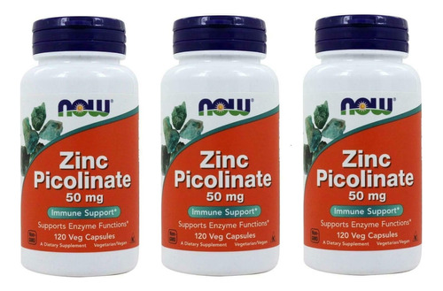 Set 3 Zinc Picolinate 50 Mg 120 Cápsulas Now Foods