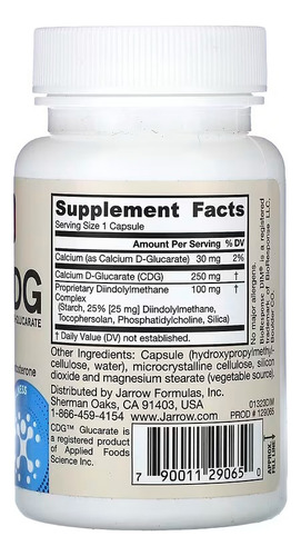 Jarrow Formulas Dim + Cdg Desintoxicación 30 Capsulas Sabor Sin Sabor