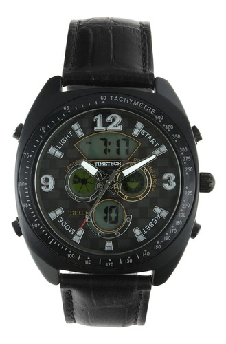 Reloj Hombre Timetech 2815blk Cuarzo Pulso Negro En Cuero