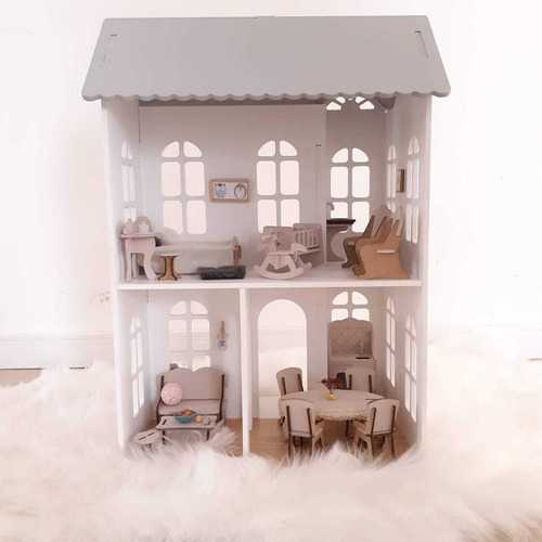 Casita De Muñecas Tamaño Lol, Pintada Con 26 Muebles Y Deco