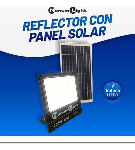 Reflector Led Con Panel Solar Ip66 200w 6.500k 
