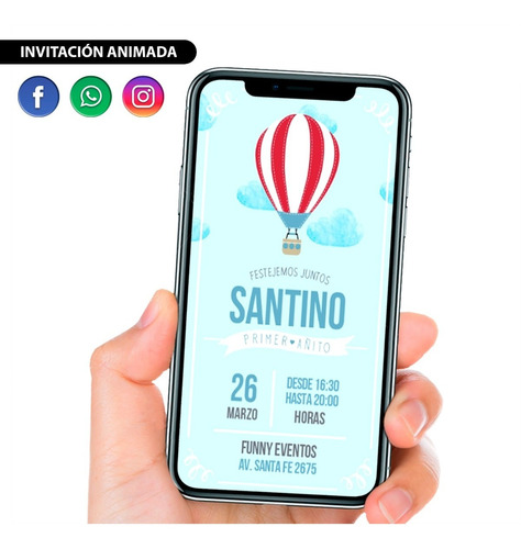 Invitación Animada Digital Cumpleaños - Globo Aerostático.