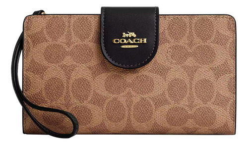 Cartera Celular Coach Phone Wallet Grafito Signatur Color Tan Black Diseño De La Tela Signature Canvas