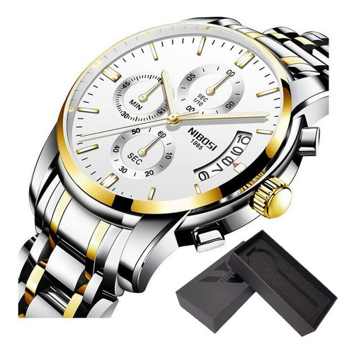 Relógios de quartzo com cronógrafo de luxo Nibosi para homens, cor de fundo: prata, ouro, branco