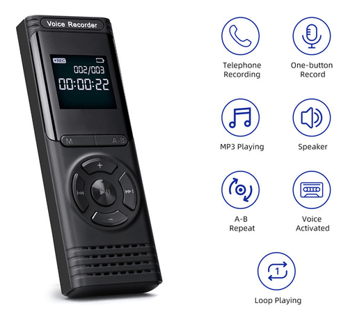Gravador Ativado Por Voz De 8 Gb E Reprodutor De Mp3 Com Ent