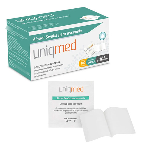 Lenço Umedecido Álcool Swabs Para Assepsia Com 100un Uniqmed