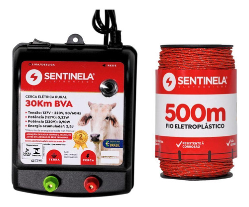 Kit Eletrificador Cerca Rural 30km Bivolt + Cabo 500m