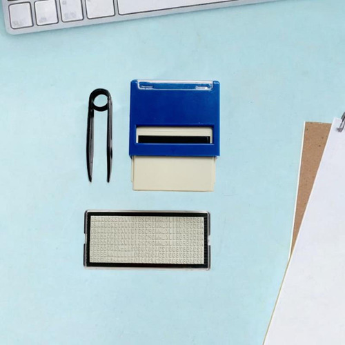 Kit De Carimbo Faça Você Mesmo Com Carimbo 18mmx47mm Azul