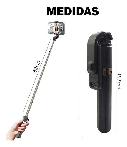 Imagen 9 de 10 de Palo Selfie Monopod Celular Gopro Bluetooth Tripode 82cm