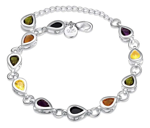 Pulsera Gota & Cristales De Plata Ley 925 Esterlina 