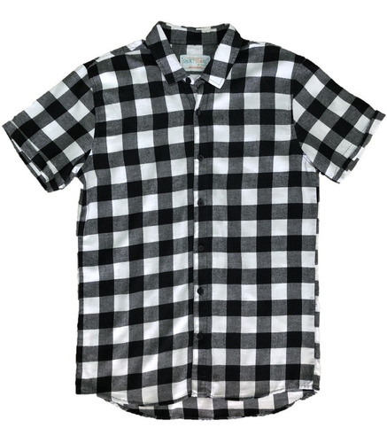 Camisa Para Caballero Manga Corta A Cuadros Negro Y Blanco