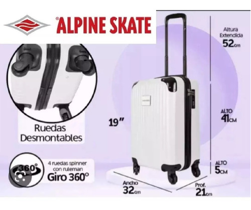 Valija Rigida Carry On Cabina Low Cost Super Liviana Alpine