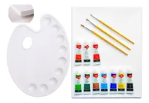 Comprar Lienzo + Acrilicos 10 Und + Pinceles + Paleta Kit Pintura !!