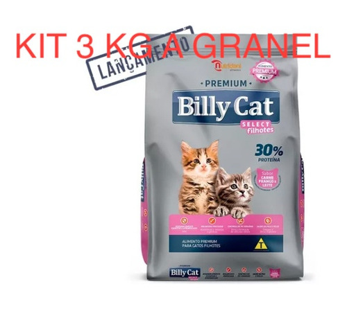 Kit 3 Kg Ração A Granel Billy Cat Premium Para Gatos Filhote