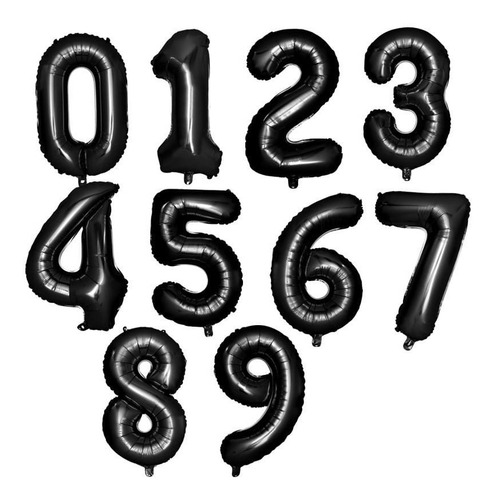 10pz Globo Metálico De Numero Negro 40 Pulgadas Negro
