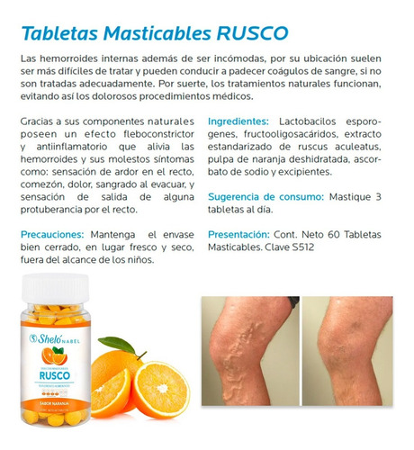 Imagen 5 de 5 de Tabletas Rusco Sheló Auxiliar Hemorroides Y Varices Natural