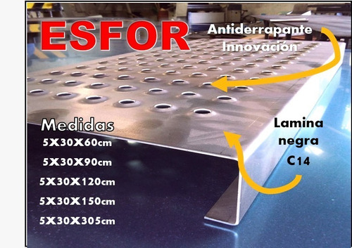 Imagen 5 de 5 de Escalon Metalico Antiderrapante De Lamina Negra 5x30x60cm