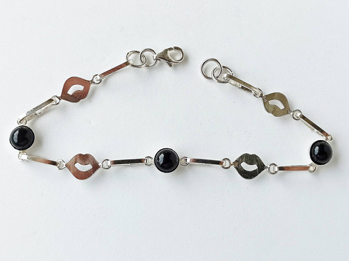 Pulsera Con Ónix Y Labios De Plata 925! Importada 