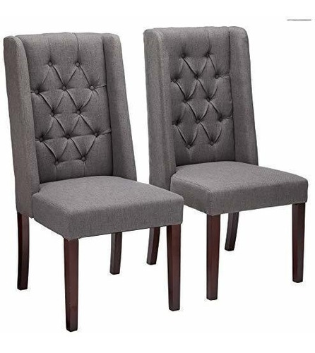 Eg1th Tufted Gris Oscuro Tela Sillas De Comedor Juego De 2