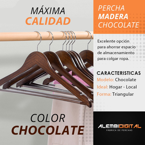 Pack 10 Perchas De Madera Lustrada Importada Premium Hotel