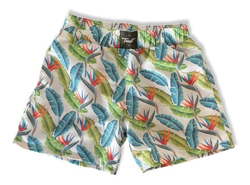 Bermuda Shorts Praia Tactel Infantil Verão Floral Tropical 