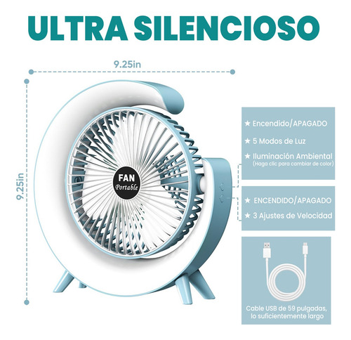 Ventiladores Portátiles 3modos Recargable Con Led Ajustable