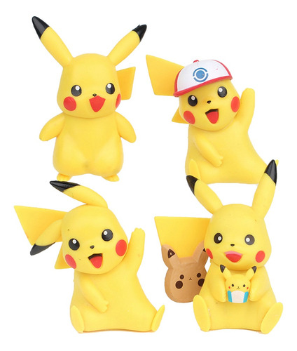 Figura Pokemon Set X4 Pikachu Pvc Gorra Ash Monster 