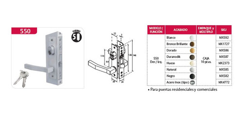 Cerradura Embutir Puerta Negro 550 Phillips