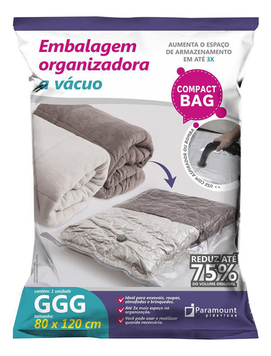 Saco Embalagem A Vácuo Bag Organizador Roupa Viagem 80x120cm