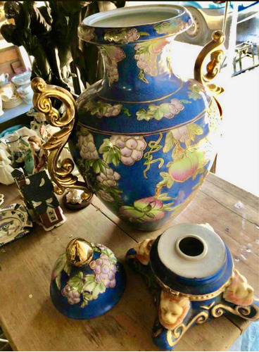 Imagen 2 de 10 de Antiguo Jarrón Ánfora De Porcelana 64 Cm