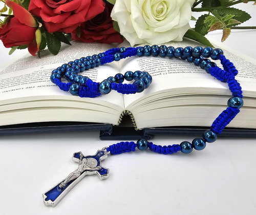 Talisman4u Collar De Rosario Católico Con Cuentas De Azul De