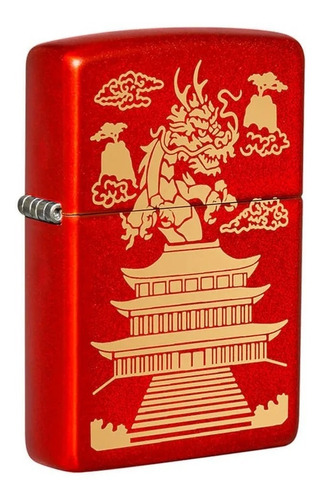 Encendedor Zippo Oriental Con Dragón Rojo Metálico 49157