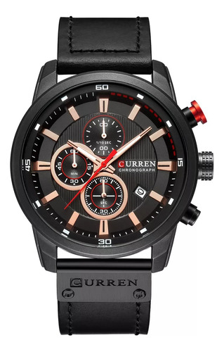 Reloj Curren 8291 | correa de piel con cronógrafo negro