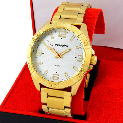 Relógio Mondaine Masculino Dourado Fundo Branco