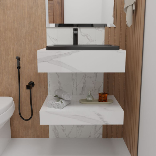 Bancada De Porcelanato Prime Calacata Com Cuba Preta 62x45