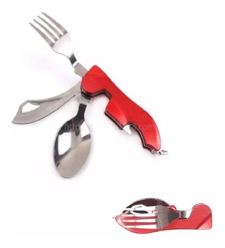 Set Cubierto Servicio Plegable 4 En 1 Viaje Camping Trekking