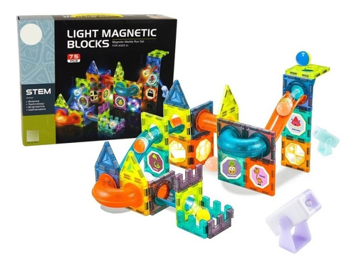 Bloque De Construcción Magnético Pista De Bola Led 75pcs