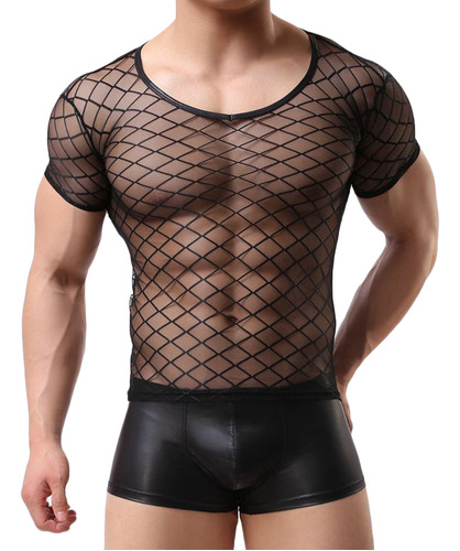 Camiseta De Lencería Sexy Para Hombre, Sexy, De Malla Transp