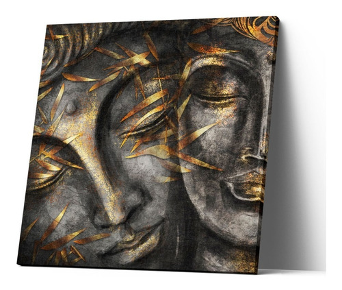 Cuadro Canvas Rostro Buda Estatua Hoja Dorada 20x20cm