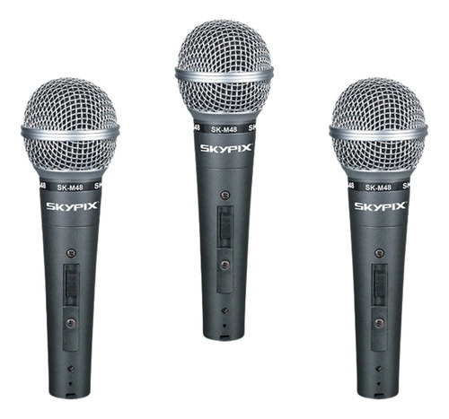 Kit 3 Microfone Dinâmico Profissional Sk M48 Karaoke Vocal
