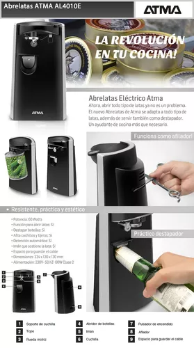 Abrelatas Electrico + Destapador + Afilador Atma Al4010e