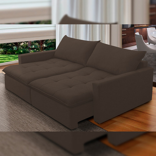 Sofá Cama Retrátil Reclinável Sala 208cm Lari Veludo Marrom