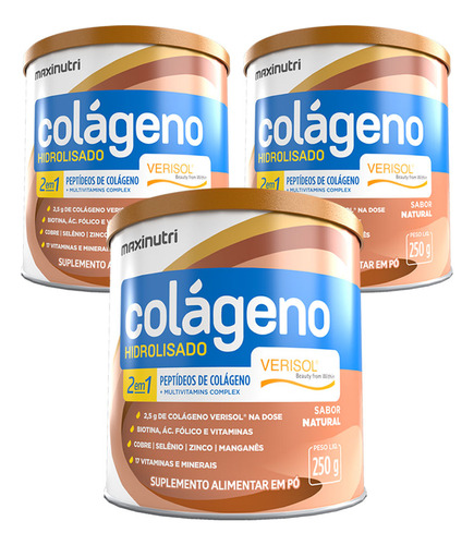 Kit 3 Colágeno Hidrolisado Verisol Com Vitaminas Lata 250g