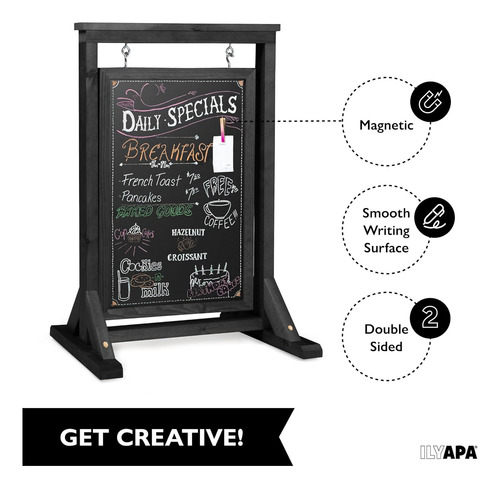 Pizarra De Tiza Doble Cara Rústica Soporte 21 X 32 Pul...