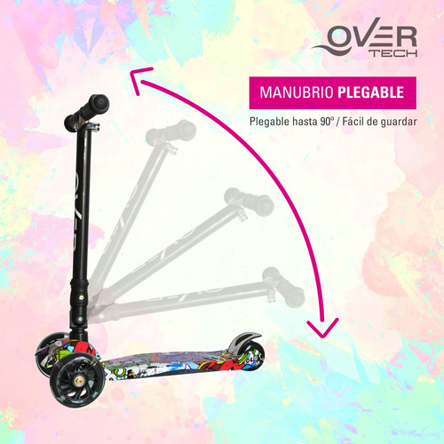 Imagen 8 de 10 de Monopatin Scooter Plegable Niños 4 Ruedas Led Soporta 80k 3c