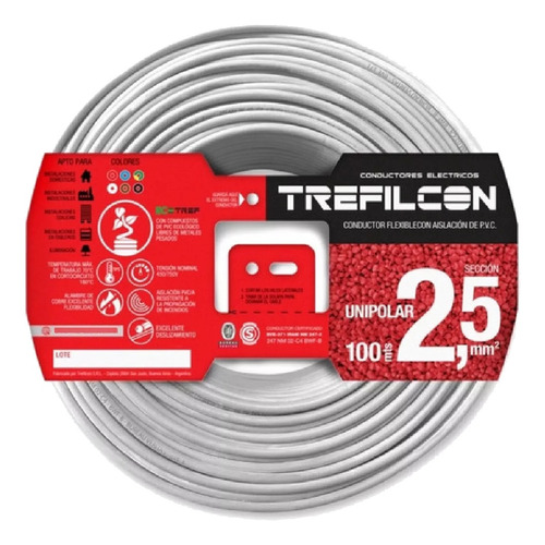 Cable Unipolar Normalizado Trefilcon 50 Mt - 2,5 Mm - Blanco