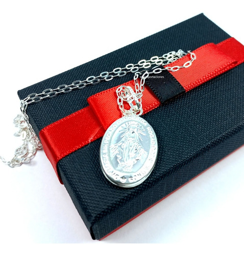 Imagen 2 de 9 de Virgen María De Plata 925 - Milagrosa + Cadena Plata + Caja