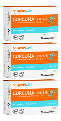 Vitamin Way X3 Cajas Cúrcuma Jengibre Articulaciones X30 3c