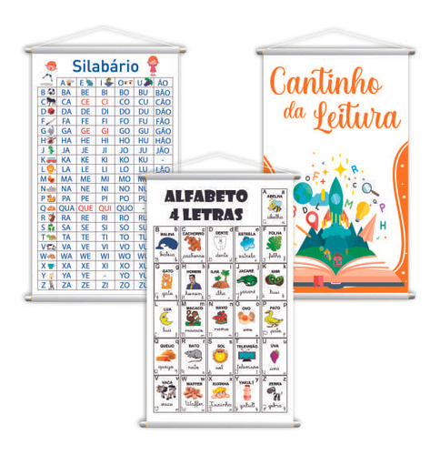 Silabário + Alfabeto + Leitura Kit 3 Banners 80x50cm